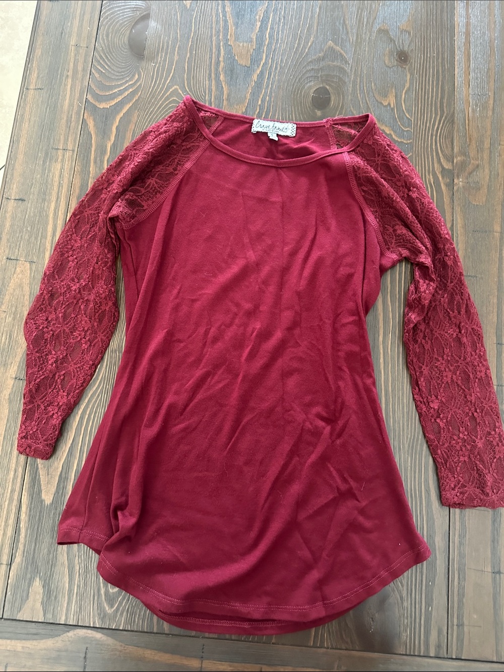 Women's Burgundy Lace-Sleeve Top